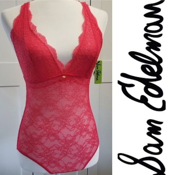 Sam Edelman Lace Halter Neck Bodysuit in Geranium | Medium New With Tag/NWOT - Picture 3 of 4